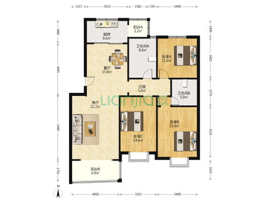 裕华嘉苑二期 3室2厅2卫 135平方