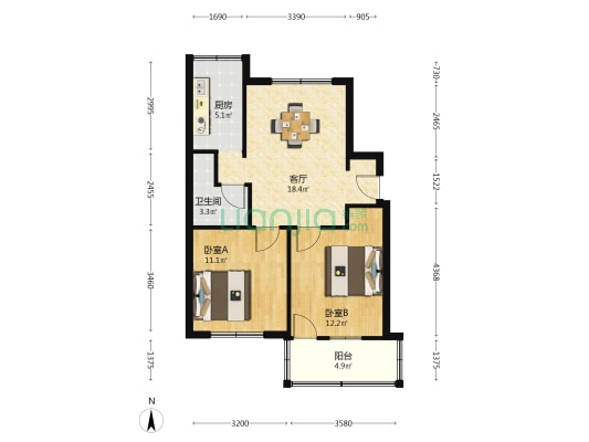 江西宾馆宿舍 2室1厅1卫 65平方