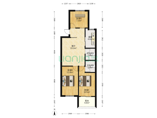 苍霞新城嘉盛苑 3室1厅2卫 76平方