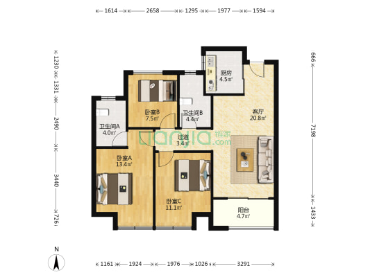 荣安美和安府 3室1厅2卫 93平方