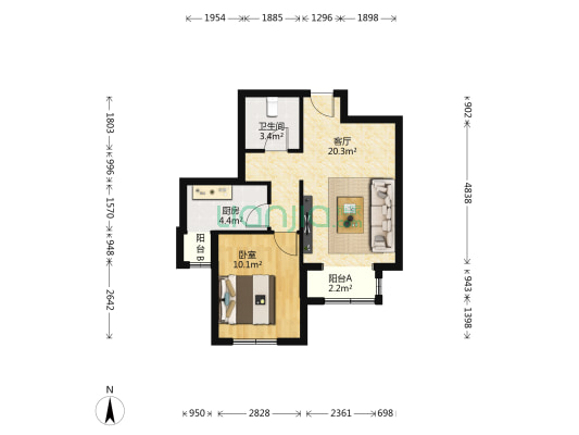 鸿坤理想城四期 1室1厅1卫 56平方