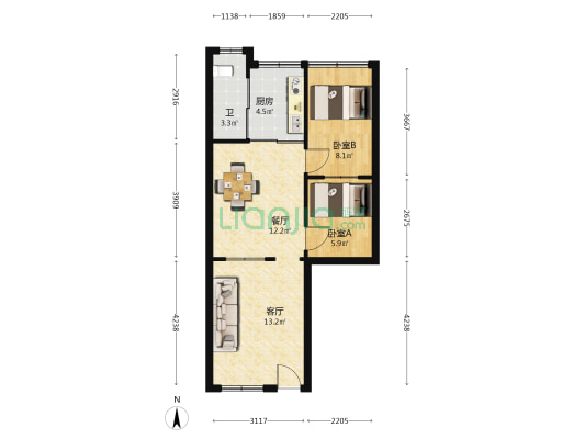 湘春路 2室2厅1卫 63平方