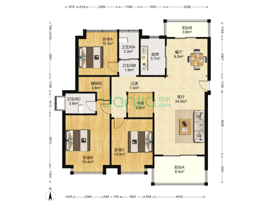 五洲云景花苑 4室2厅3卫 134平方