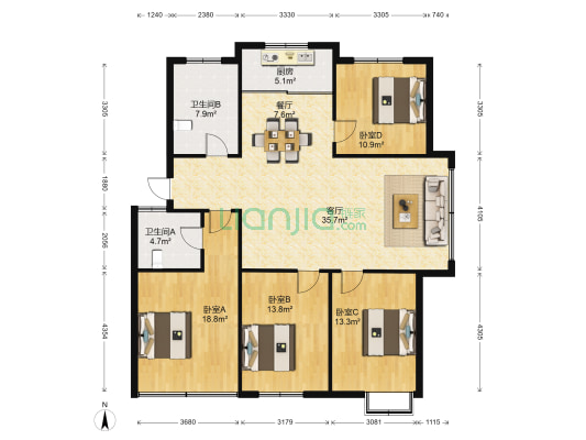 百合家园 4室2厅2卫 147平方