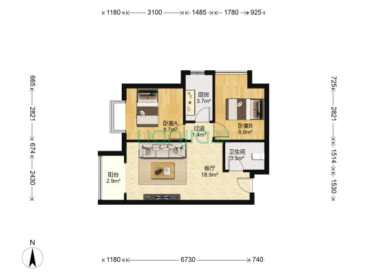 星河盛世 2室1厅1卫 64平方
