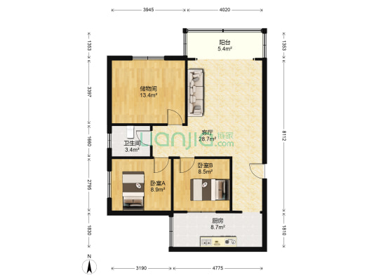 宏泰苑 2室1厅1卫 96平方