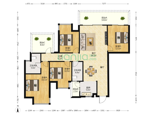 路桥锦绣新城 4室1厅2卫 115平方