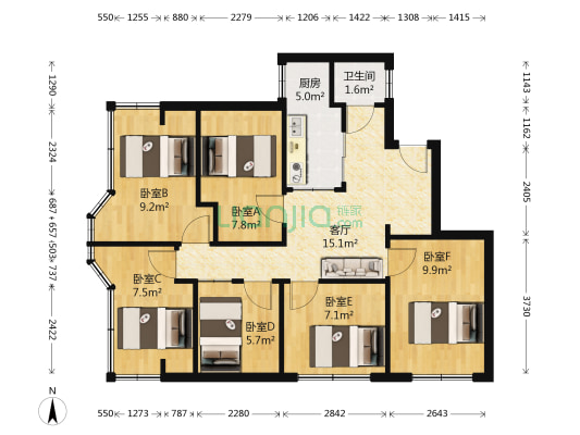 电力多经局小区 6室1厅1卫 85平方