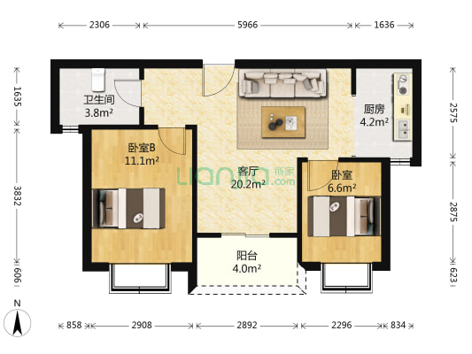 青剑湖花园F区 2室1厅1卫 65平方