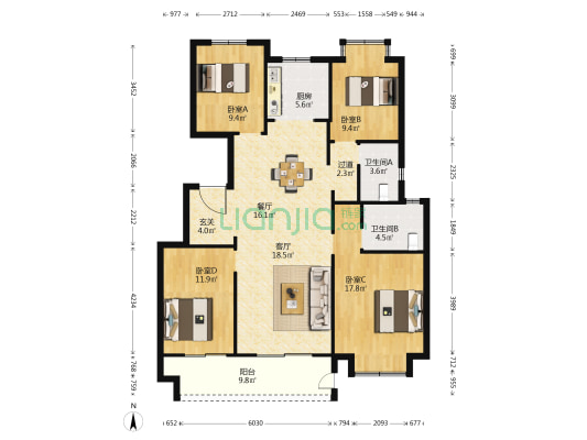 如东熙悦 4室2厅2卫 136平方