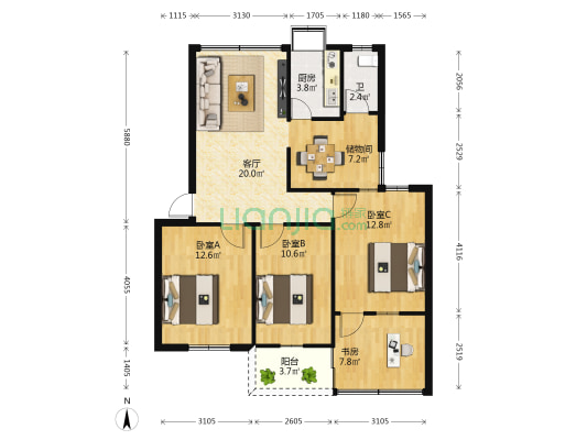 广西壮族自治区林业厅生活区 4室1厅1卫 92平方