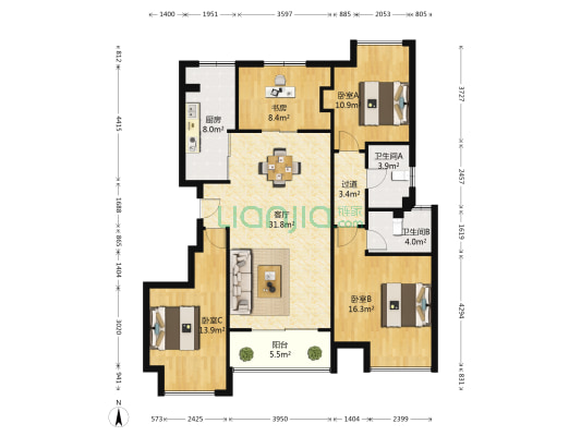时代上河 4室1厅2卫 119平方