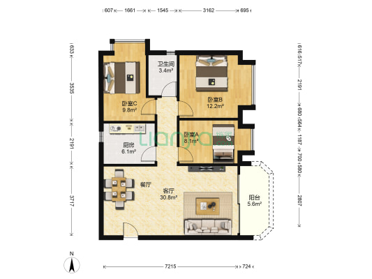 华景新城翠安侬苑 3室1厅1卫 101平方