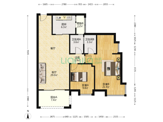 翠盈明珠 2室1厅2卫 106平方