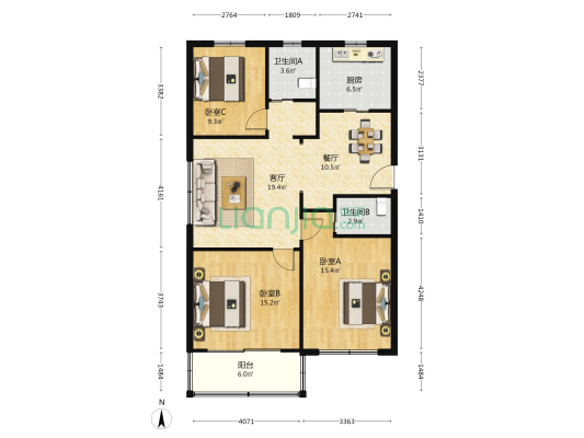 绿苑四村 3室2厅2卫 108平方