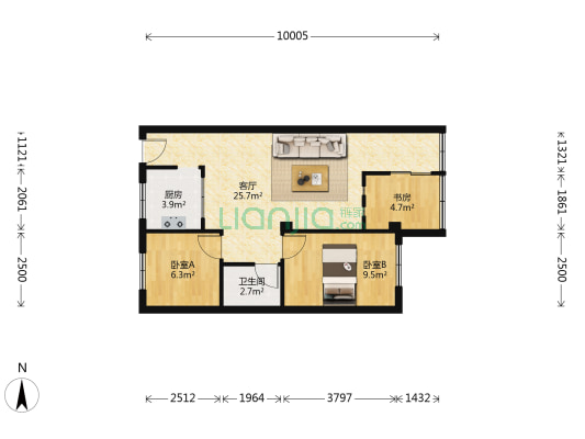 银河小学教工宿舍 3室1厅1卫 63平方