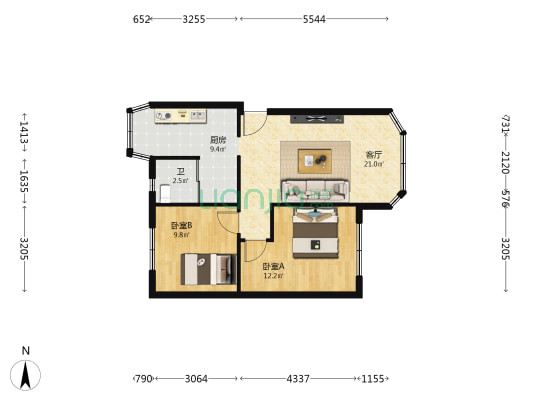 刚玉街20号 2室1厅1卫 63平方