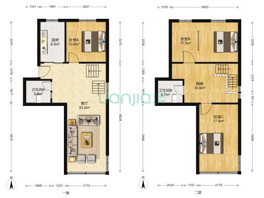 王长河头 3室1厅2卫 132平方