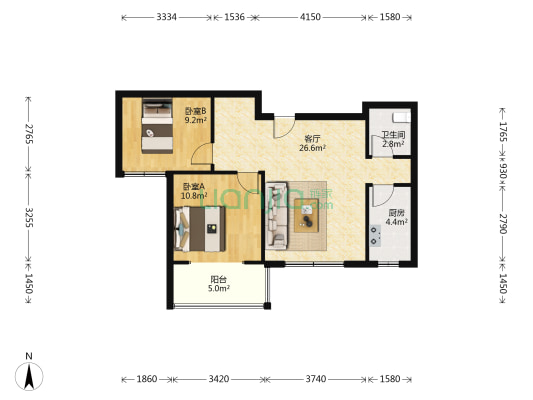 香悦澜溪 2室1厅1卫 83平方