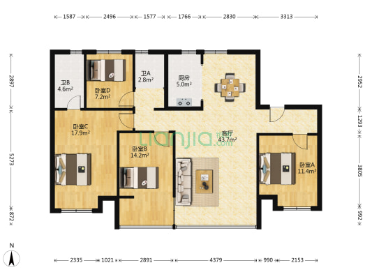 碧桂园莱阳首府 4室1厅2卫 143平方