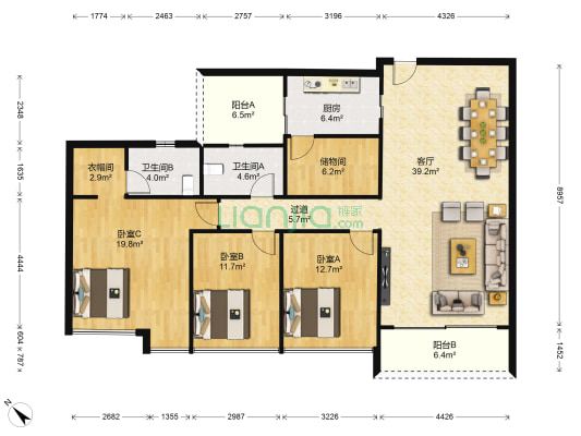金榜豪庭 3室1厅2卫 126平方