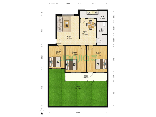红门路树木园宿舍 3室2厅1卫 106平方