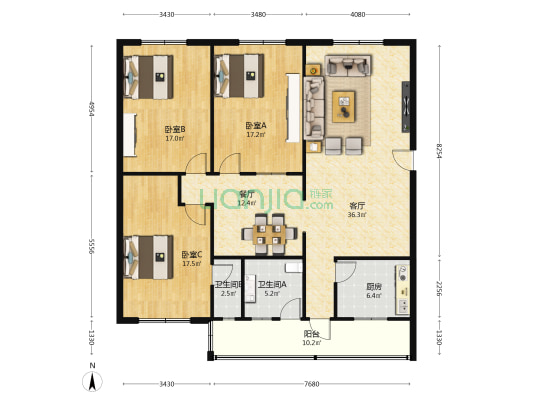 三倒拐49号 3室2厅2卫 139平方