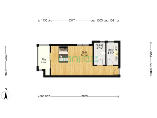 领馆1号 1室0厅1卫 55平方