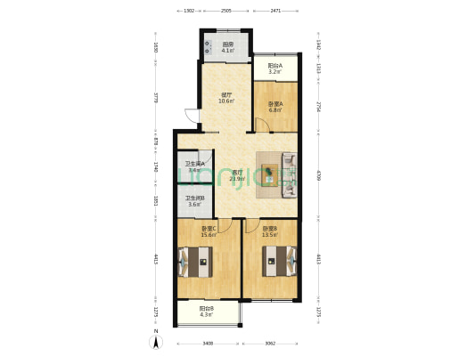 幸福住宅小区三区 3室2厅2卫 110平方
