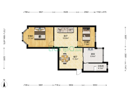 邱山大街92号 2室2厅1卫 65平方