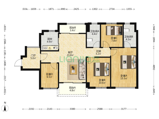 金帝嘉悦轩 4室1厅2卫 115平方