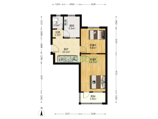 重工路26号院 2室1厅1卫 54平方