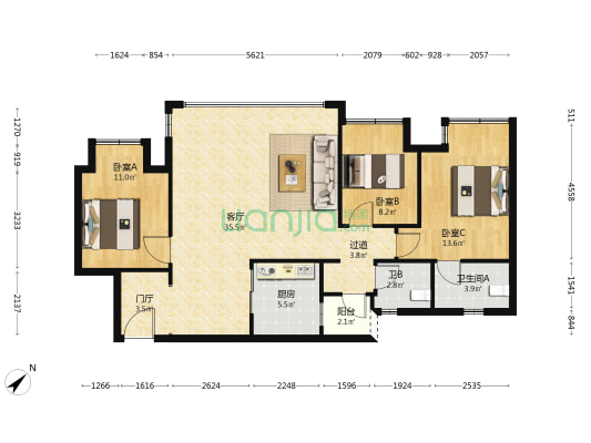 龙湖云瑶玉陛玉山二组团 3室1厅2卫 103平方