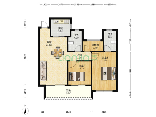 大华潮悦前城 2室1厅2卫 98平方