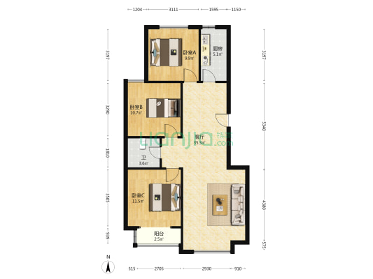 東港龍城 3室1厅1卫 104平方