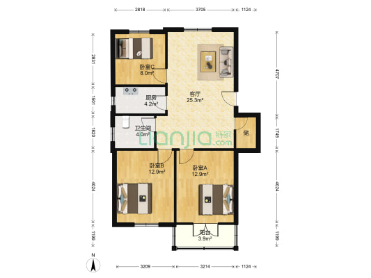 葑门西街小区 3室1厅1卫 87平方