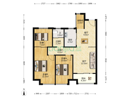 阳光尚景苑 3室2厅1卫 93平方