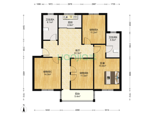 东亭家园 1室1厅2卫 117平方