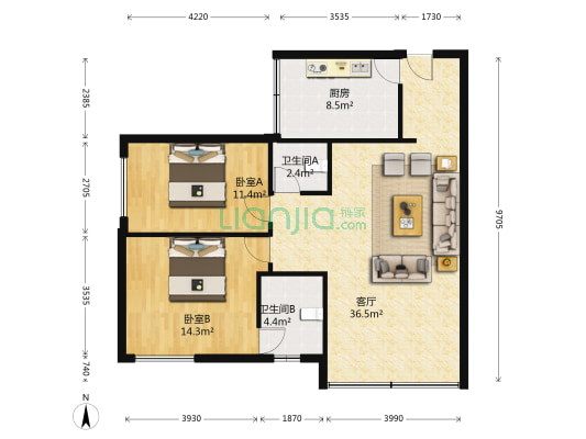 万江万盛花园邮局宿舍 2室1厅2卫 86平方