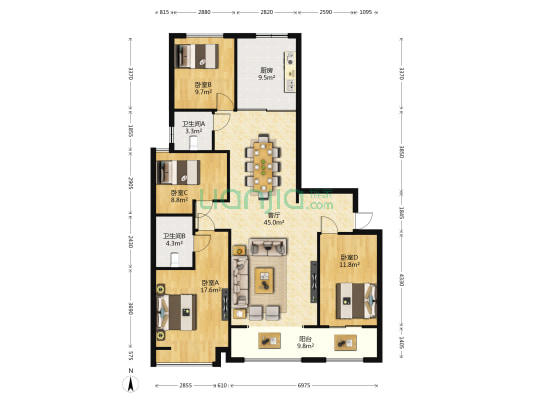 翡翠公园 4室1厅2卫 162平方