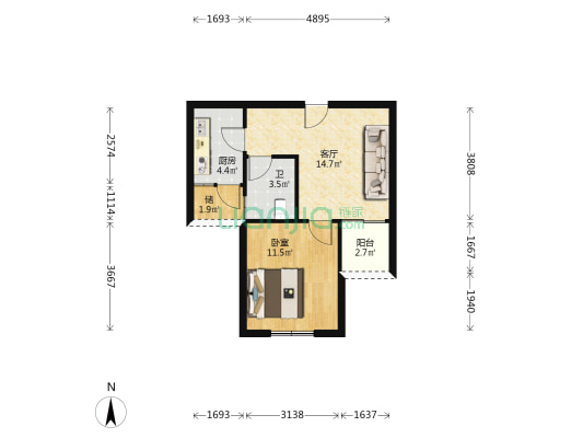 灯塔小区 1室1厅1卫 51平方