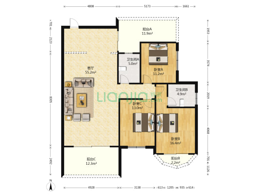 怡翠玫瑰园 3室1厅2卫 145平方