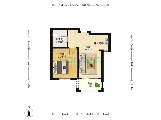 吉兴公寓 1室1厅1卫 51平方