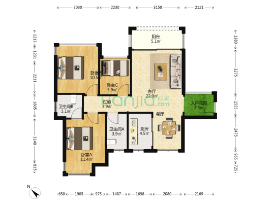 信汇上品苑 3室1厅2卫 89平方