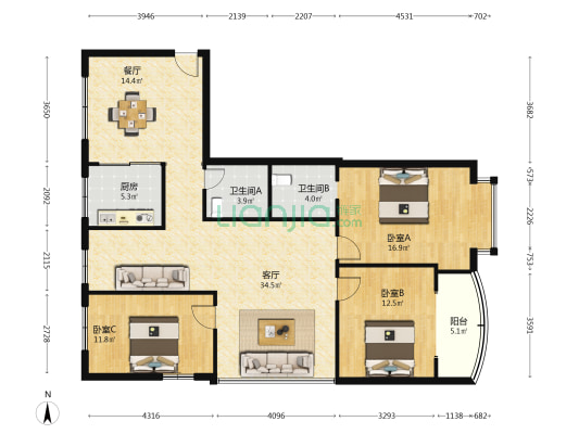 瑞祥路13号 3室2厅2卫 145平方