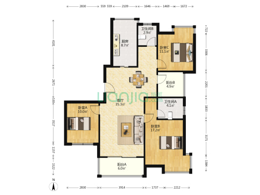 新城海上名园 3室1厅2卫 123平方