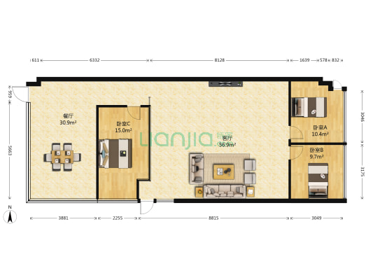 贵阳国际中心1号 3室2厅0卫 179平方