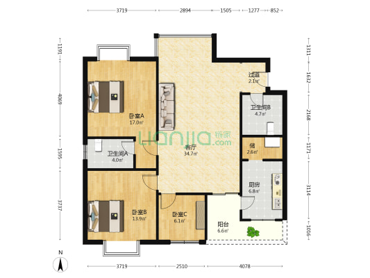 重庆工商大学家属院 3室1厅2卫 121平方