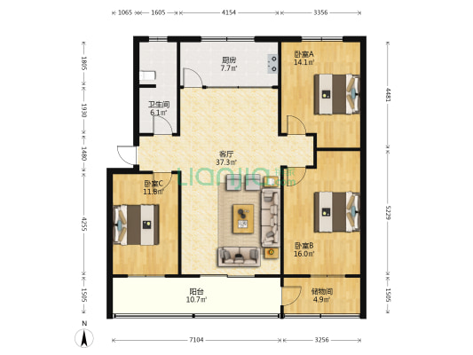 工业局家属院 3室1厅1卫 124平方