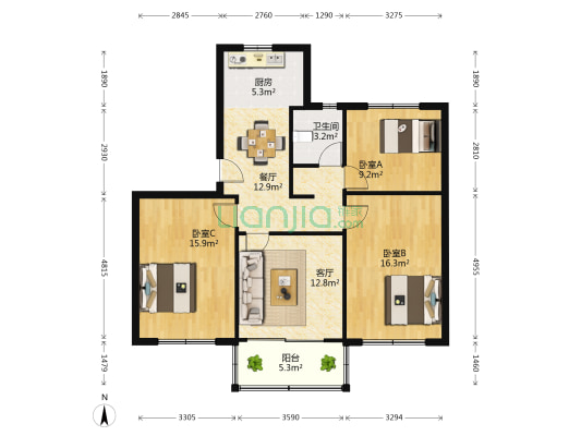锦秋路1188弄 3室2厅1卫 94平方
